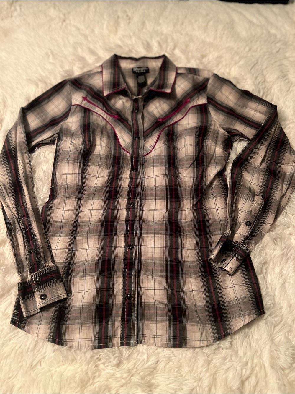Women’s Plaid Western Shirt in Grey and Purple